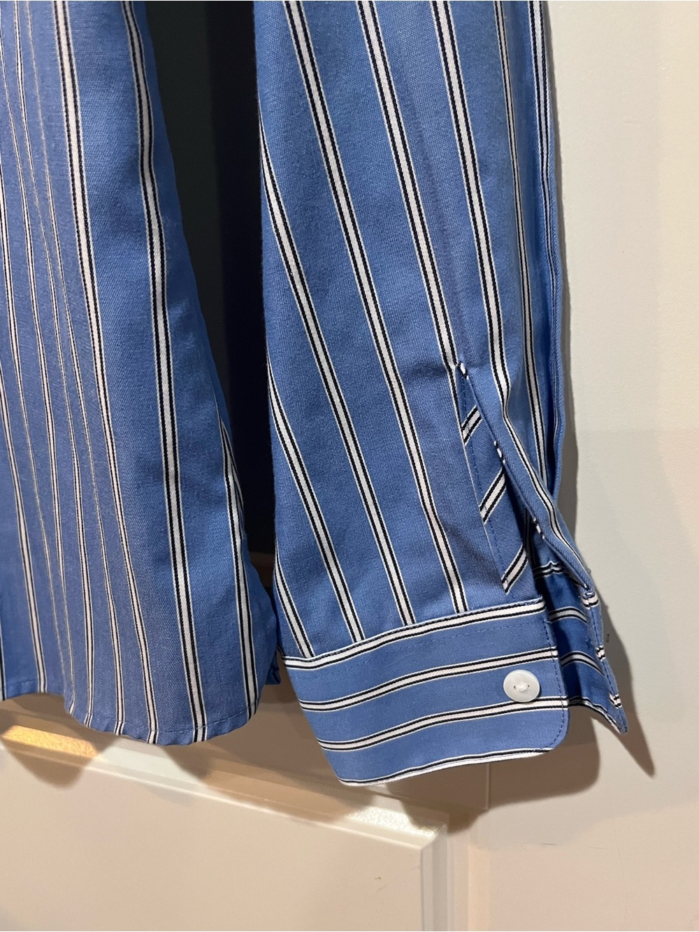 Foxcroft 4P Petite Blue Stripe Wrinkle Free Cotton Button Down Shirt - Picture 7 of 9